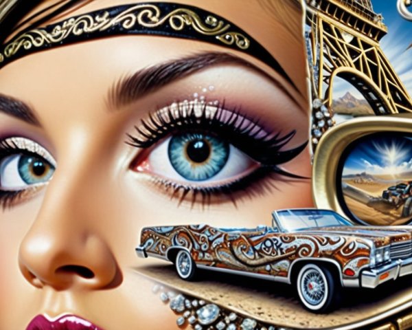 Vibrant Collage of Woman's Face and Cultural Elements