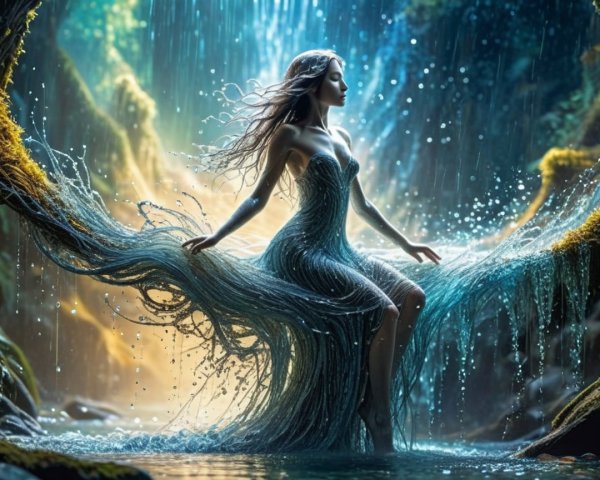 Mystical Scene of Serene Figure by Shimmering Pool