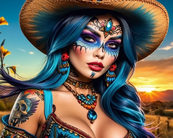Woman in Traditional Attire Against Sunset Background