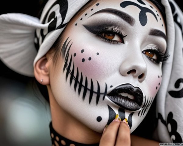 Portrait of a person with skeletal-themed makeup