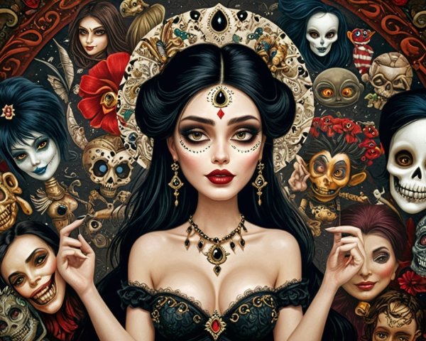 Gothic Beauty and Día de los Muertos Imagery Artwork
