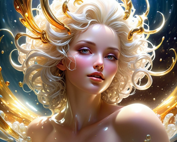 Ethereal Figure with Golden Hair in Magical Setting
