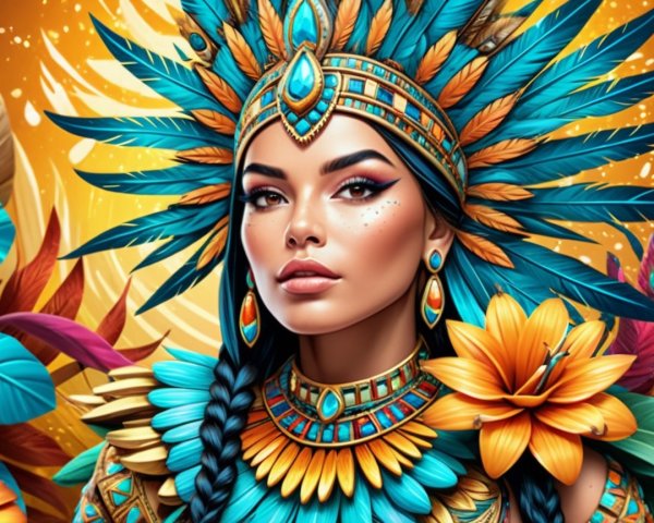 Vibrant Tribal Portrait of a Woman in Lush Setting