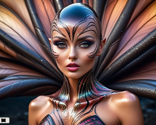 Intricate Body Art with Exotic Wing Design Elements