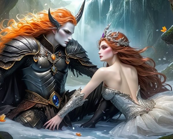 Fantasy Scene with Elf and Princess in Mystical Setting