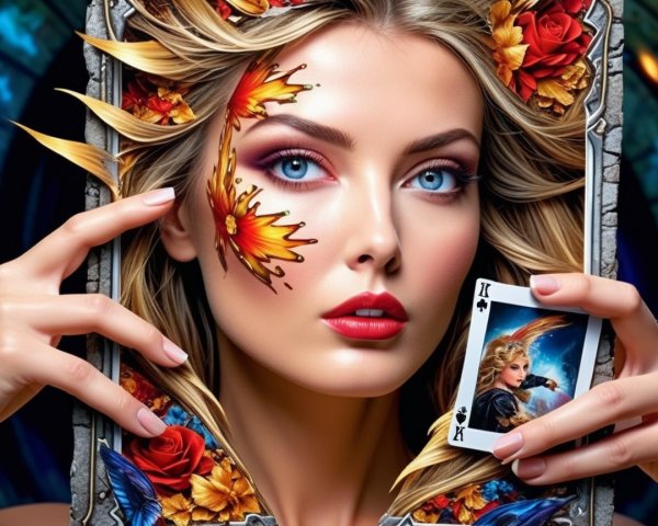 Woman with Floral Decor and Intricate Face Designs