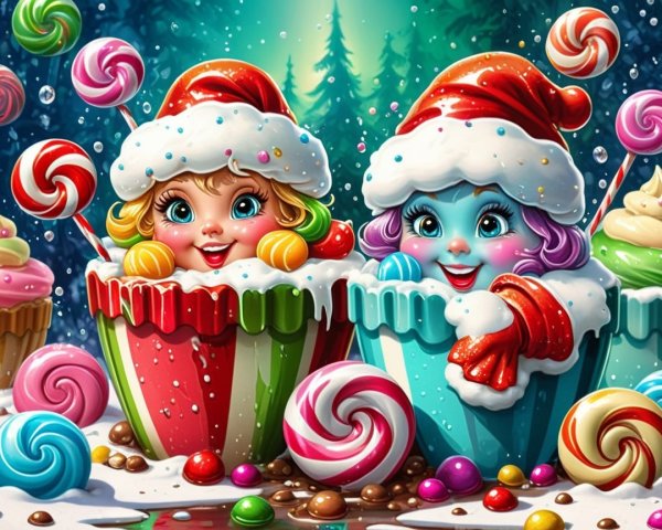 Cartoon Children in Candy Cups with Ice Cream Bodies