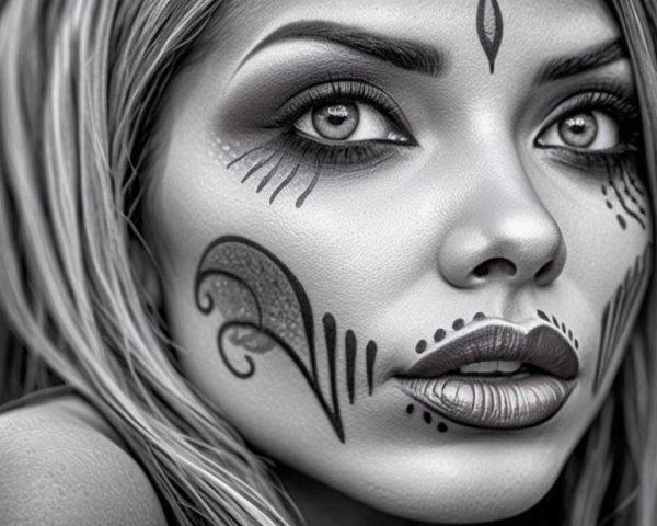 Close-Up of a Woman's Face with Intricate Face Paint
