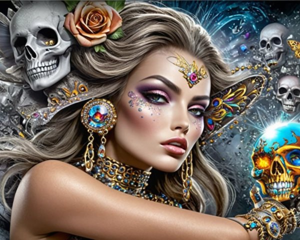 Striking Woman with Jewelry and Gothic Elements