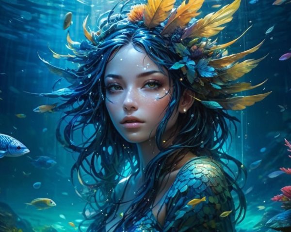 Underwater Scene of a Woman with Flowing Hair