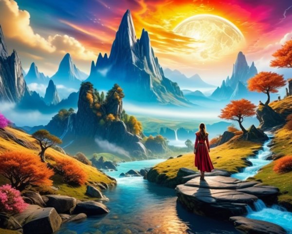 Majestic Mountains and Sunset in Serene Landscape