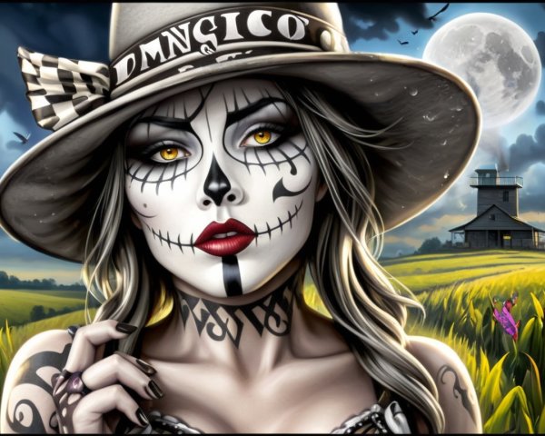 Woman with Skull Makeup in Day of the Dead Theme