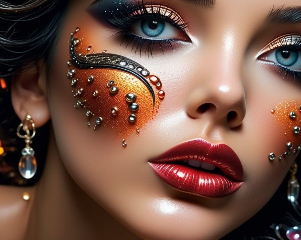 Close-Up of a Woman with Artistic Makeup and Glamour