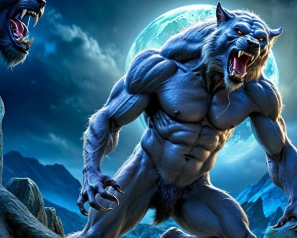 Werewolf Under Full Moon with Muscular Build and Fury
