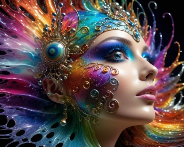 Vibrant Fantasy Portrait of a Colorful Woman