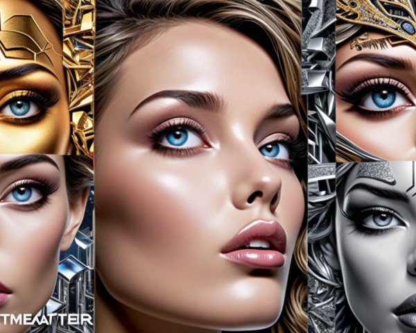 Collage of Futuristic Female Faces with Unique Designs
