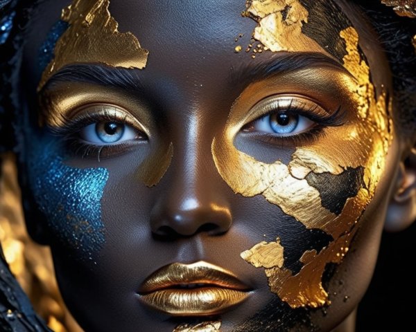 Portrait with Intricate Gold and Blue Face Paint