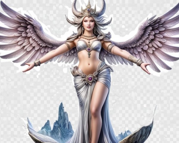 Majestic female figure with ethereal wings and gown