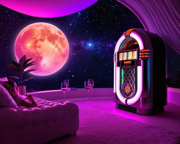 Retro Jukebox and Plush Couch in Dreamy Room