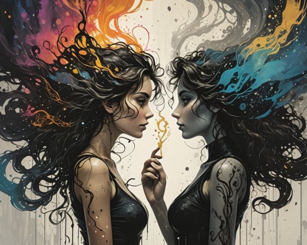 Ethereal Figures in Vibrant Colors and Dreamlike Setting