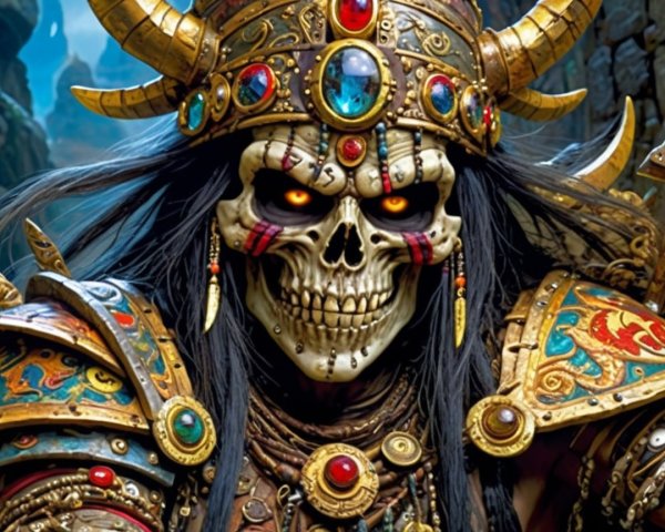 Skeletal Warrior in Ornate Armor with Glowing Eyes
