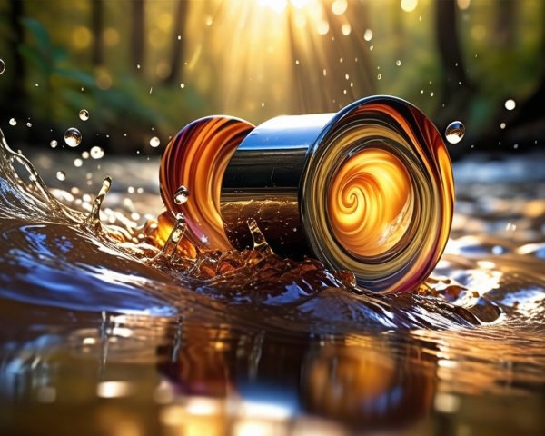 Metallic Cup in Stream with Vibrant Color Patterns