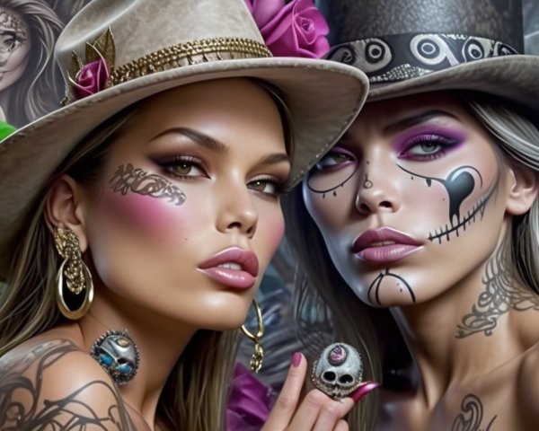 Striking Women with Bold Makeup and Intricate Tattoos