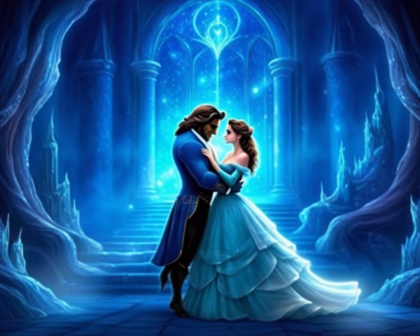 Magical Castle Interior with Prince and Princess