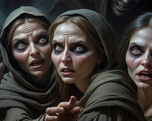 Women in Dark Hoods Express Fear and Concern