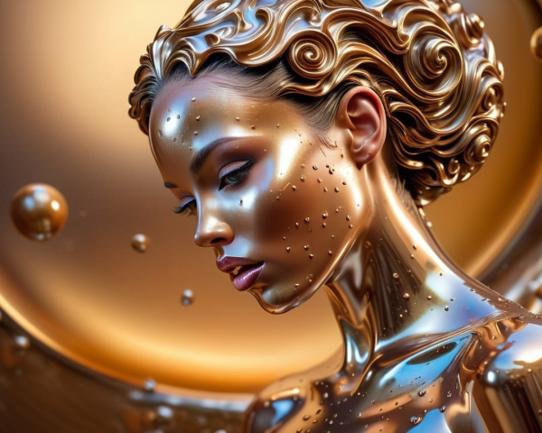 Woman with Metallic Surface in Futuristic Setting