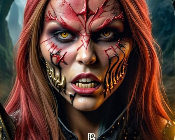 Fantasy Character with Red Hair and Intricate Face Paint