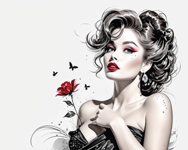Vintage Elegance of a Glamorous Woman in Black Dress