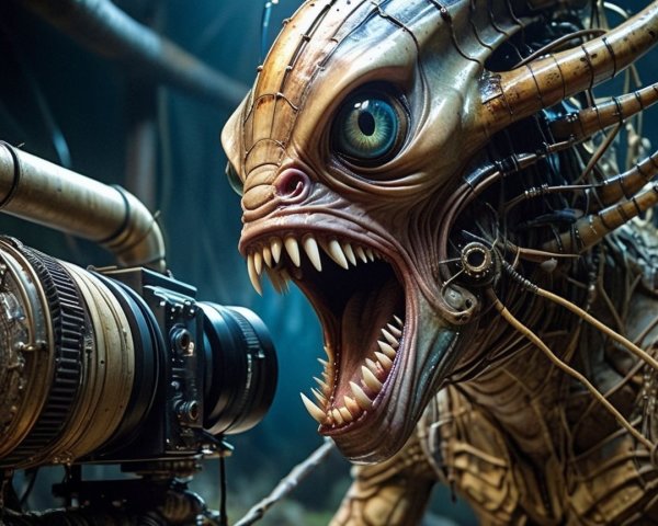 Fantastical creature with mechanical and organic features