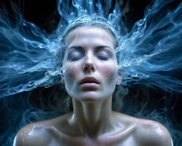 Serene Woman Surrounded by Ethereal Light and Smoke