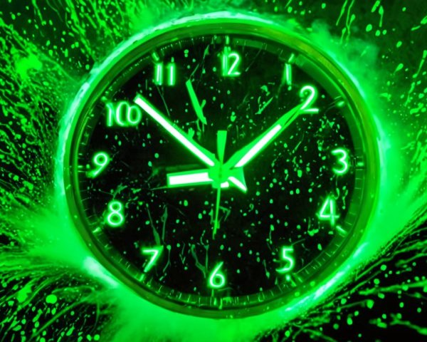 Luminous Green Accent Clock with Abstract Color Splash