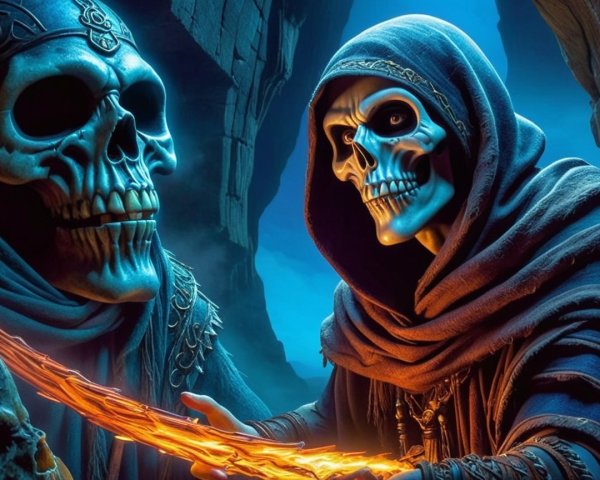 Intricately Designed Skeletons in Mystical Setting