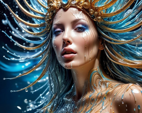 Portrait of a Female Figure with Blue Hair Underwater
