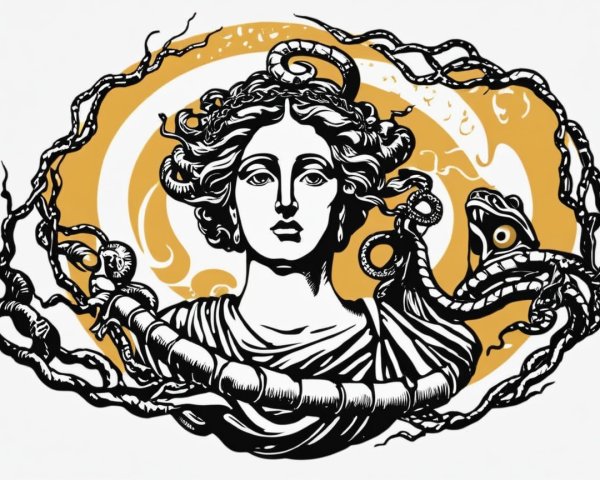 Stylized depiction of a woman with snake-like hair