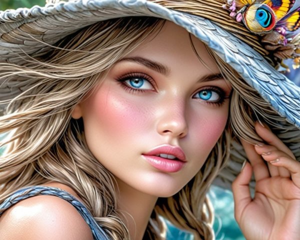 Portrait of a Young Woman with Blonde Hair and Hat