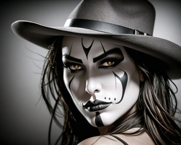 Striking Figure with Dramatic Black and White Face Paint