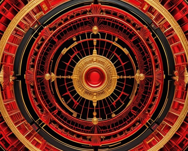 Intricate Symmetrical Design with Red and Gold Elements