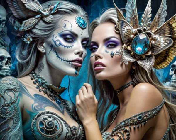 Elaborate Makeup and Costumes on Two Women