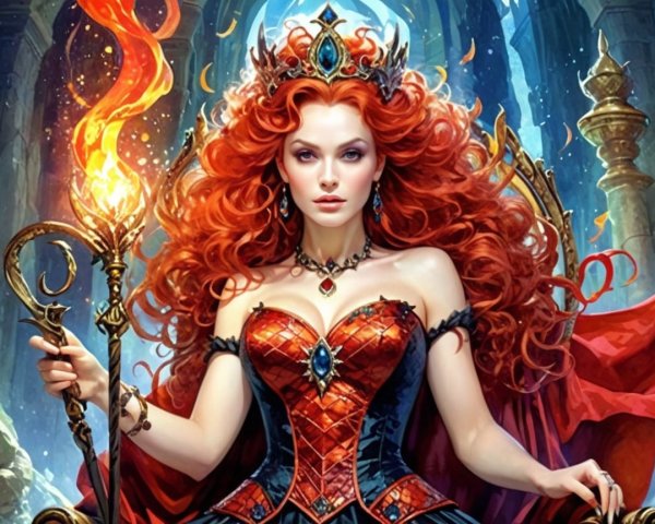 Regal Woman on Throne in Fantasy Setting