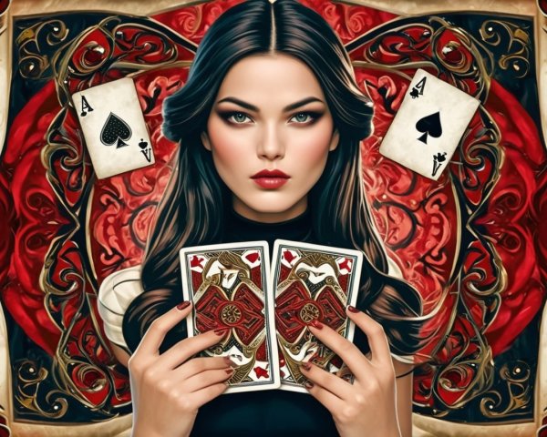 Portrait of a Woman with Playing Cards and Patterns
