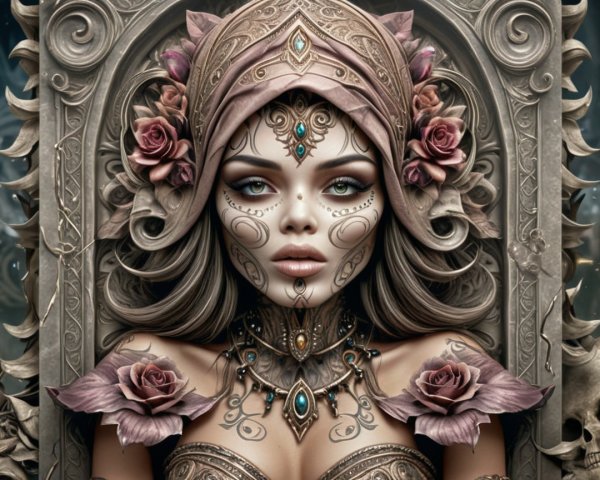 Fantasy Character with Facial Tattoos and Jewelry
