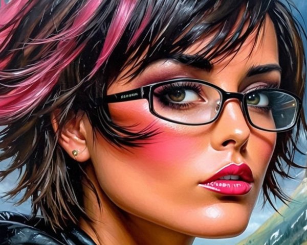 Portrait of a young woman with pink highlights and glasses