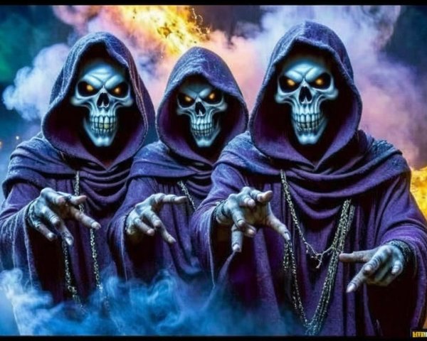 Menacing Figures in Dark Cloaks with Skull Faces