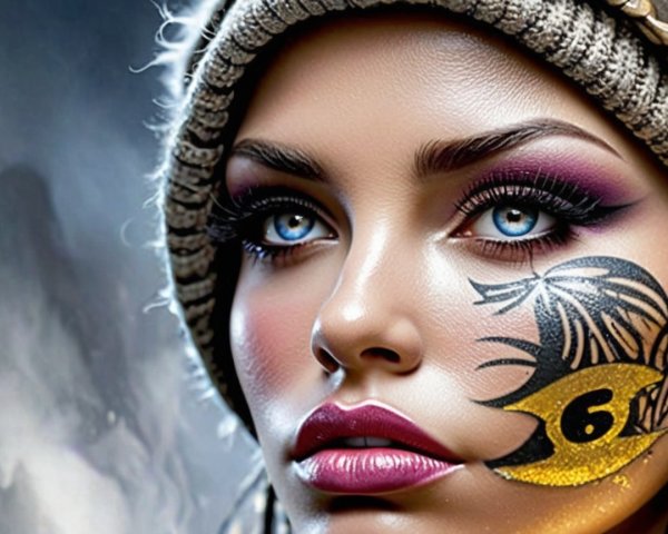 Glamorous Woman with Blue Eyes and Bold Makeup