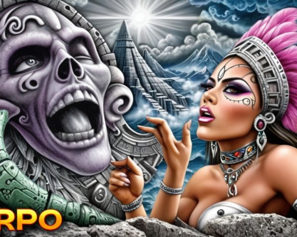 Vibrant Fantasy Scene Merging Mythology and Artistry