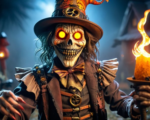 Spooky Character in Vintage Suit with Glowing Eyes